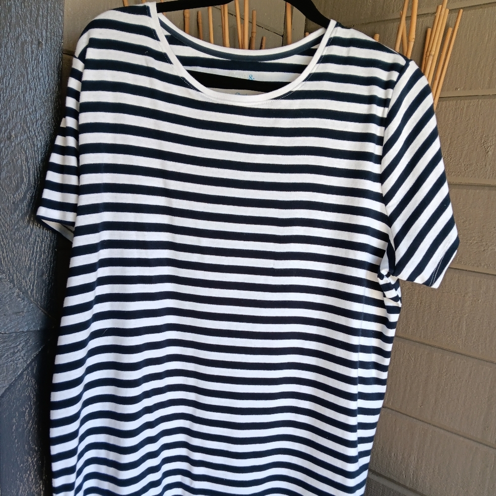 Croft & Barrow Classic Navy White Stripe Tee 100% Cotton New XXL